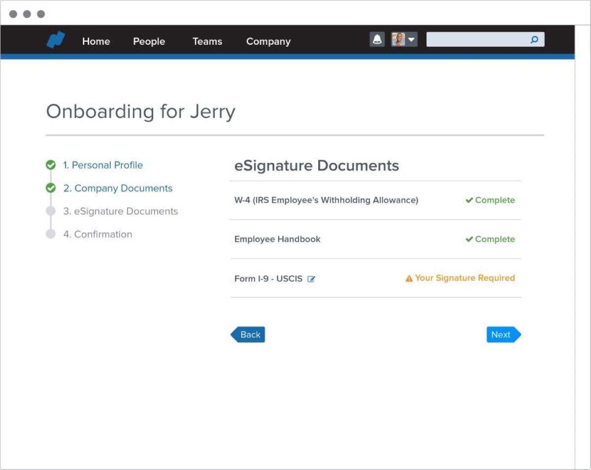 sistema self-service di onboarding aziendale in Namely 