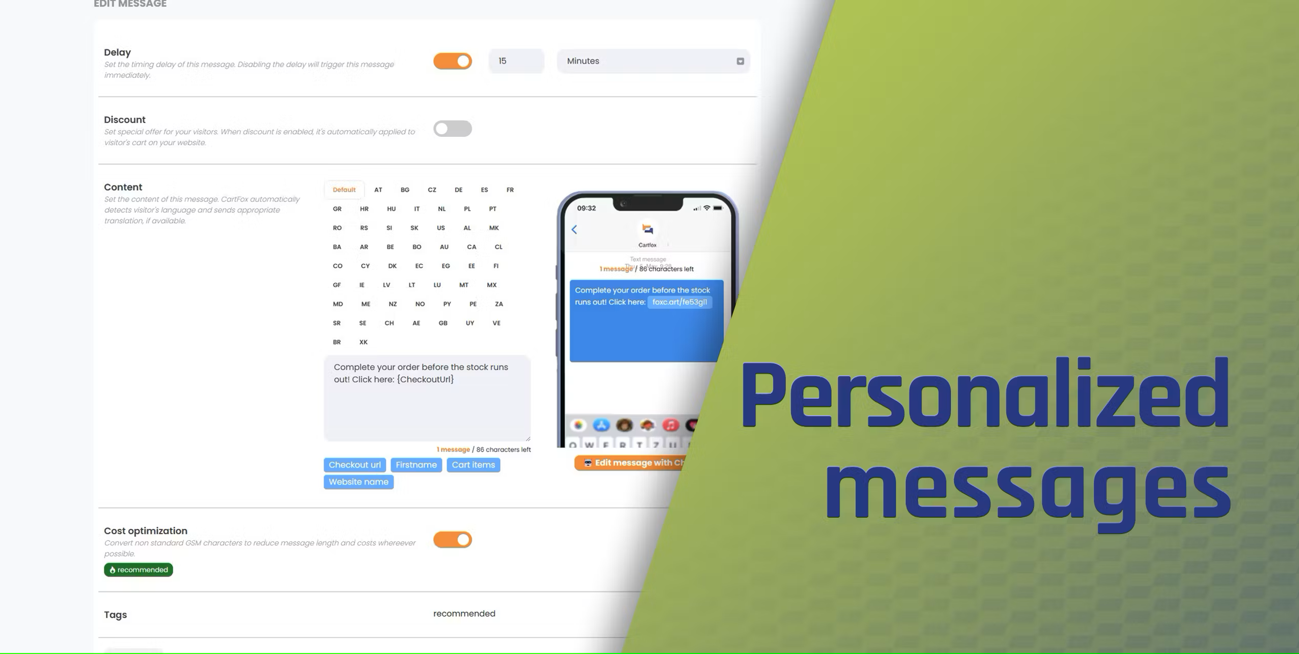 Editor dei messaggi di CartFox