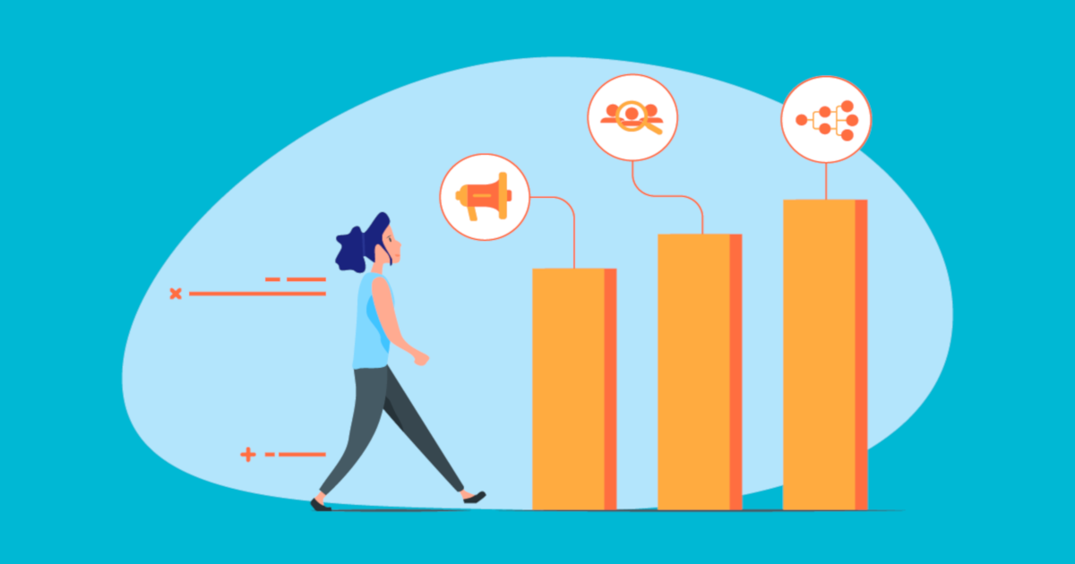 Frau und Diagram mit Symbolen zur ERP Einführung