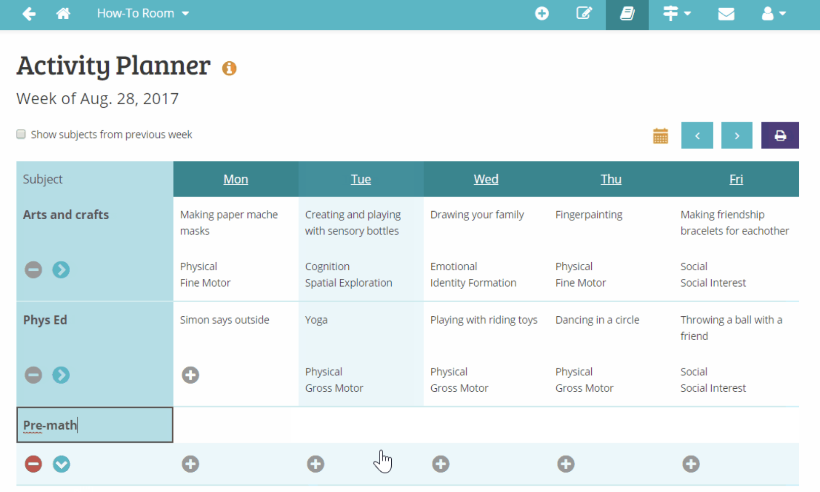 HiMama activity planner
