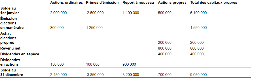 état des capitaux propres