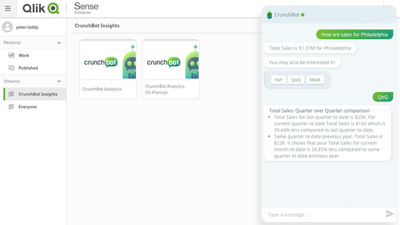 Capture d'écran du fonctionnement d'une requête NLP dans QlikSense