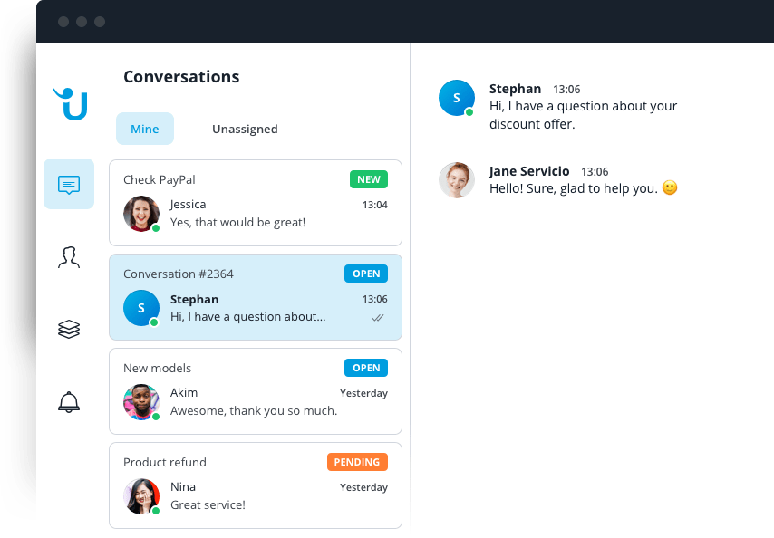 Finestra conversazioni lato agente in UserLike