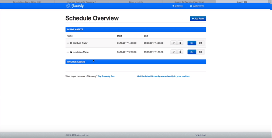 Captura de tela do Screenly Open Source Edition