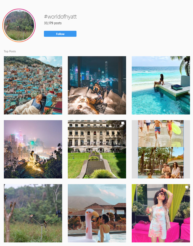 Feed instagram chaine hôtelière Hyatt