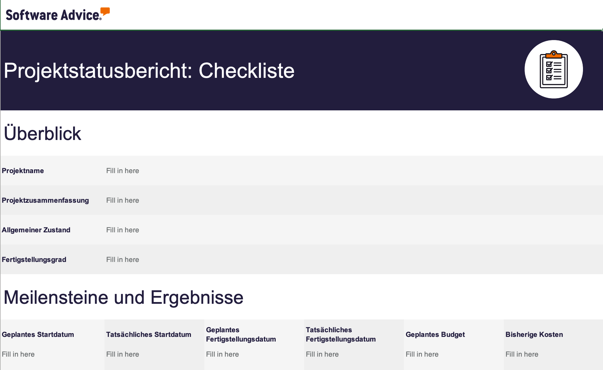 Screenshot Projektstatusbericht-Vorlage