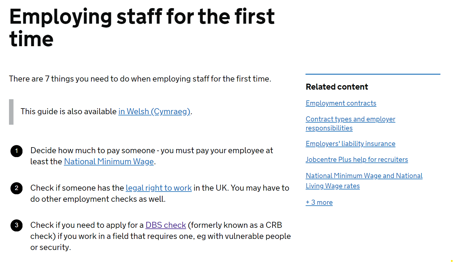  UK Government information for startups and new SMEs on hiring employees