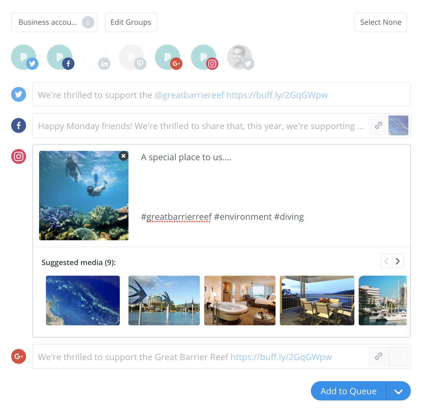 buffer Anpassen von Bildunterschriften für soziale Medien in Buffer