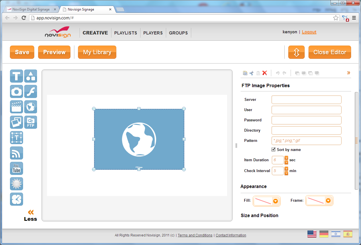 Screenshot_digital_signage_Tool_NoviSign Screenshot des Digital signage Tools NoviSign