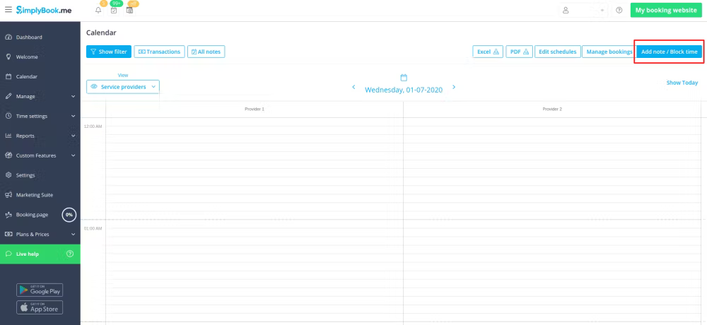 online-appointment-scheduling-UK-Capterra-Screenshot-SimplyBook SimplyBook.me’s dashboard for managing appointment schedules