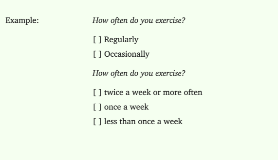 vague words used to ask how often people exercise