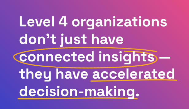 Image on blue and pink background with white text describing the advantage of Level 4 of the connected insights framework