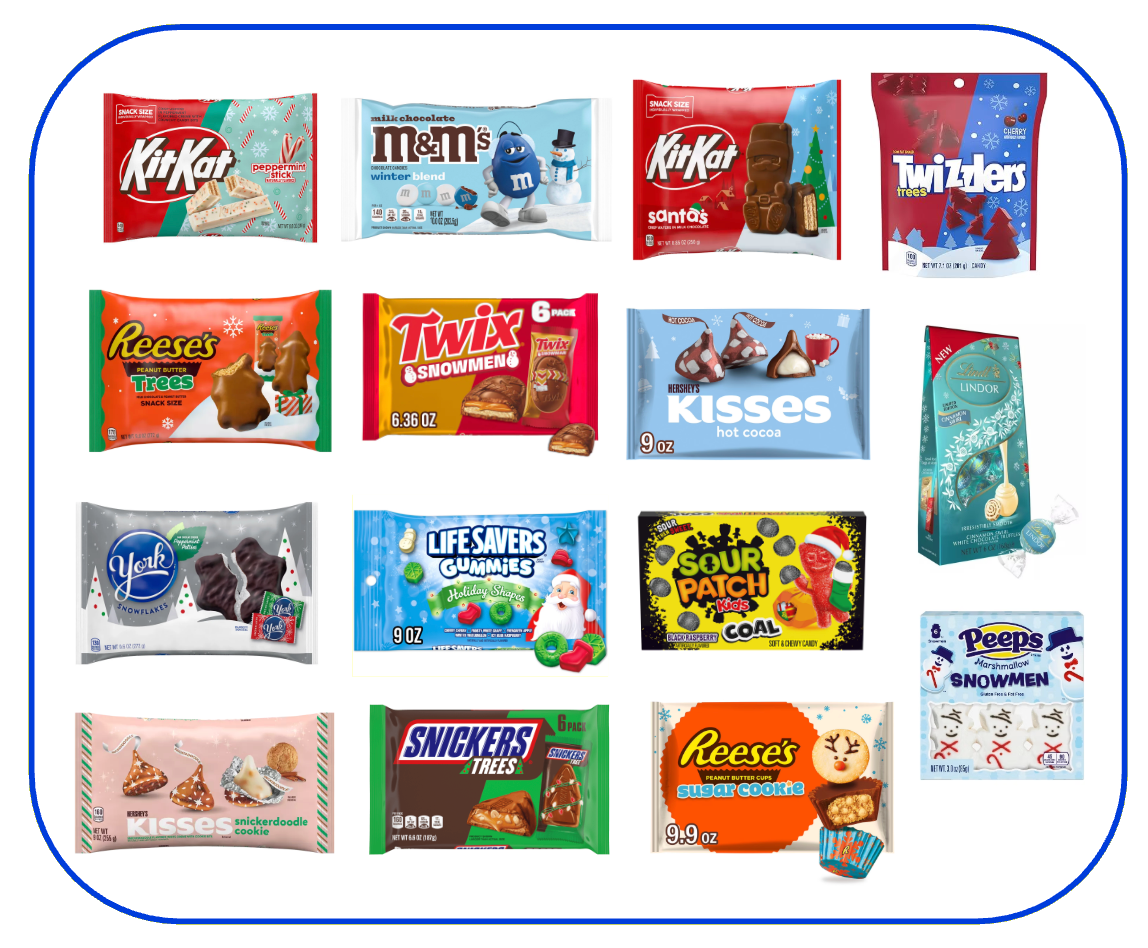 Table of images of the top Christmas candy as ranked by consumers in 2025