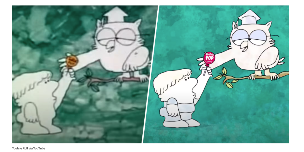 Tootsie Roll's How Many Licks ad original vs 2025 remake