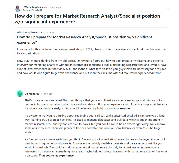 Redditor on how to find an entry level market research job