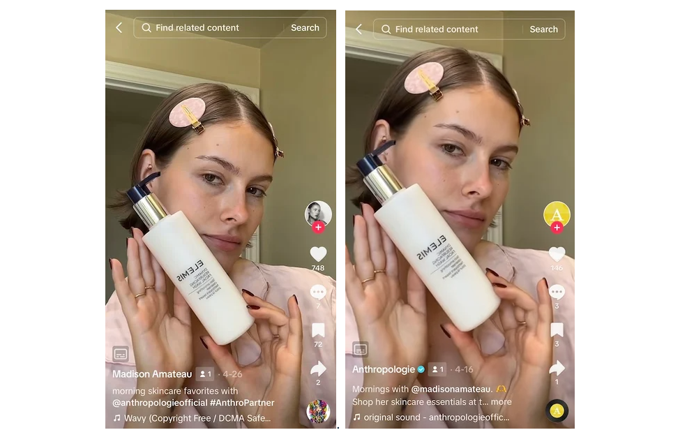 Micro influencer showing skincare product Elemis on channel
