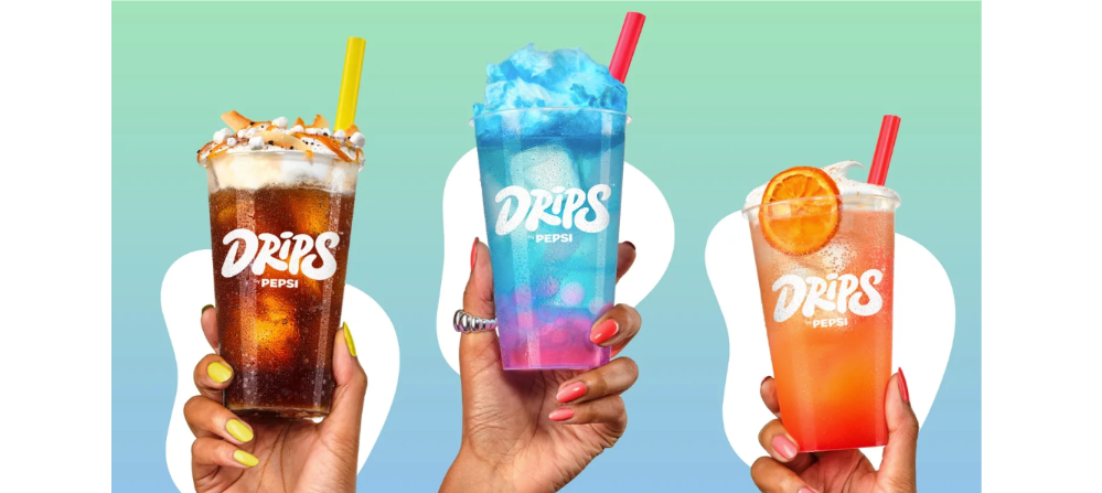 Three dirty sodas from Pepsi x Drips sit next to one another. 