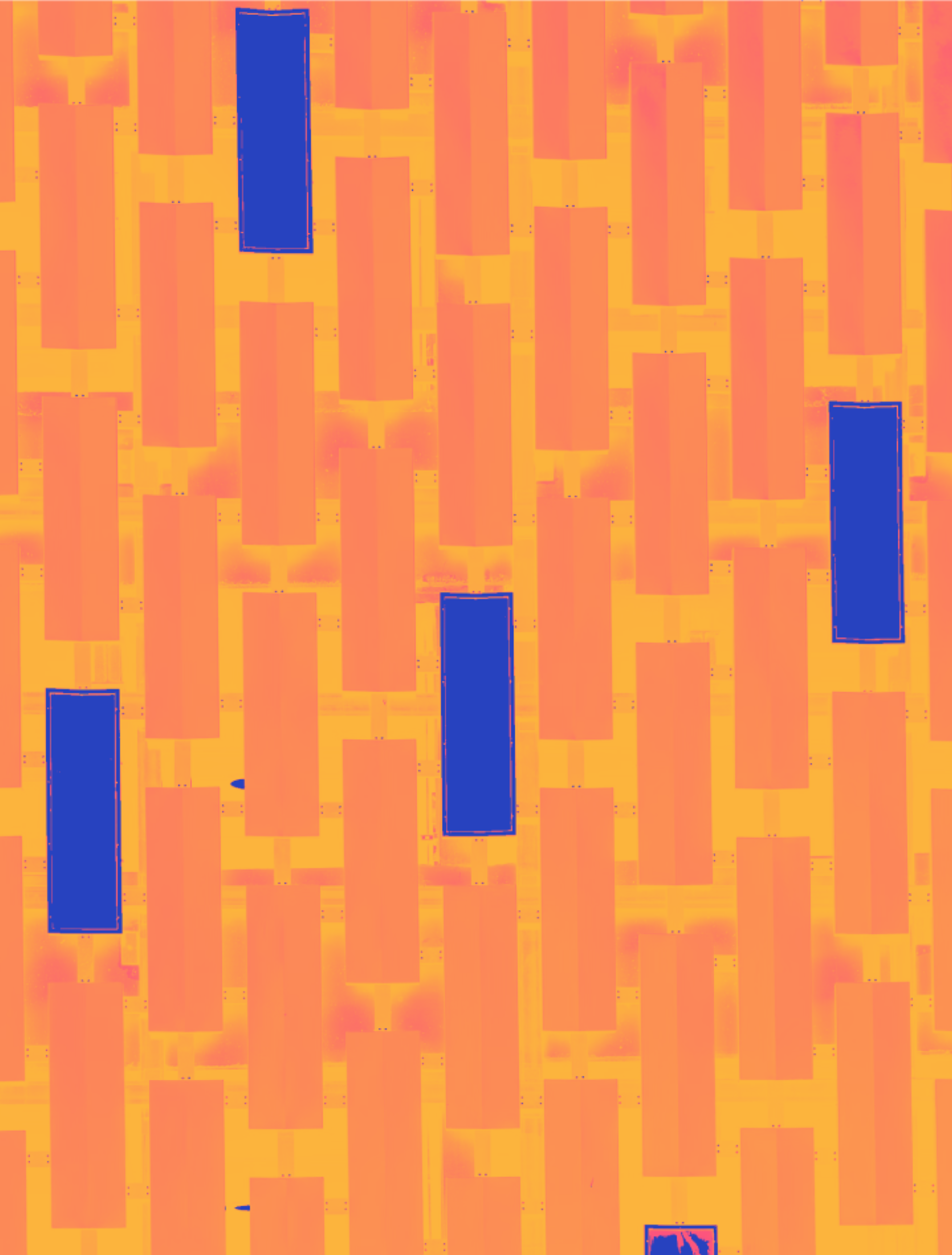 An abstract pattern of blocks with several highlighted in blue.