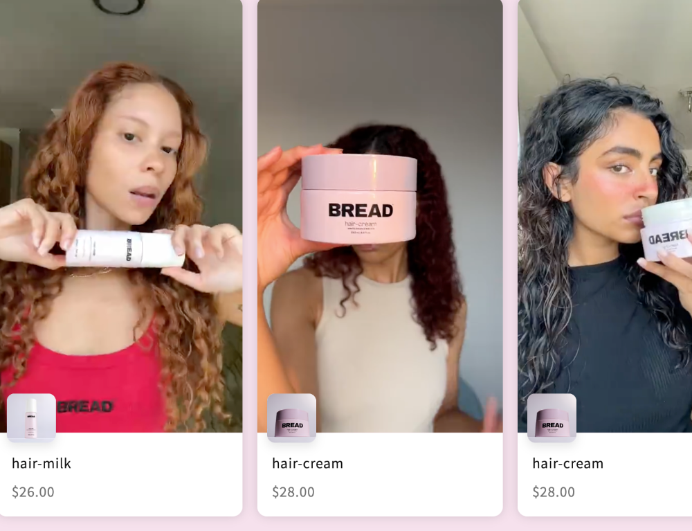 Three influencers use Bread’s products in a series of three videos. 