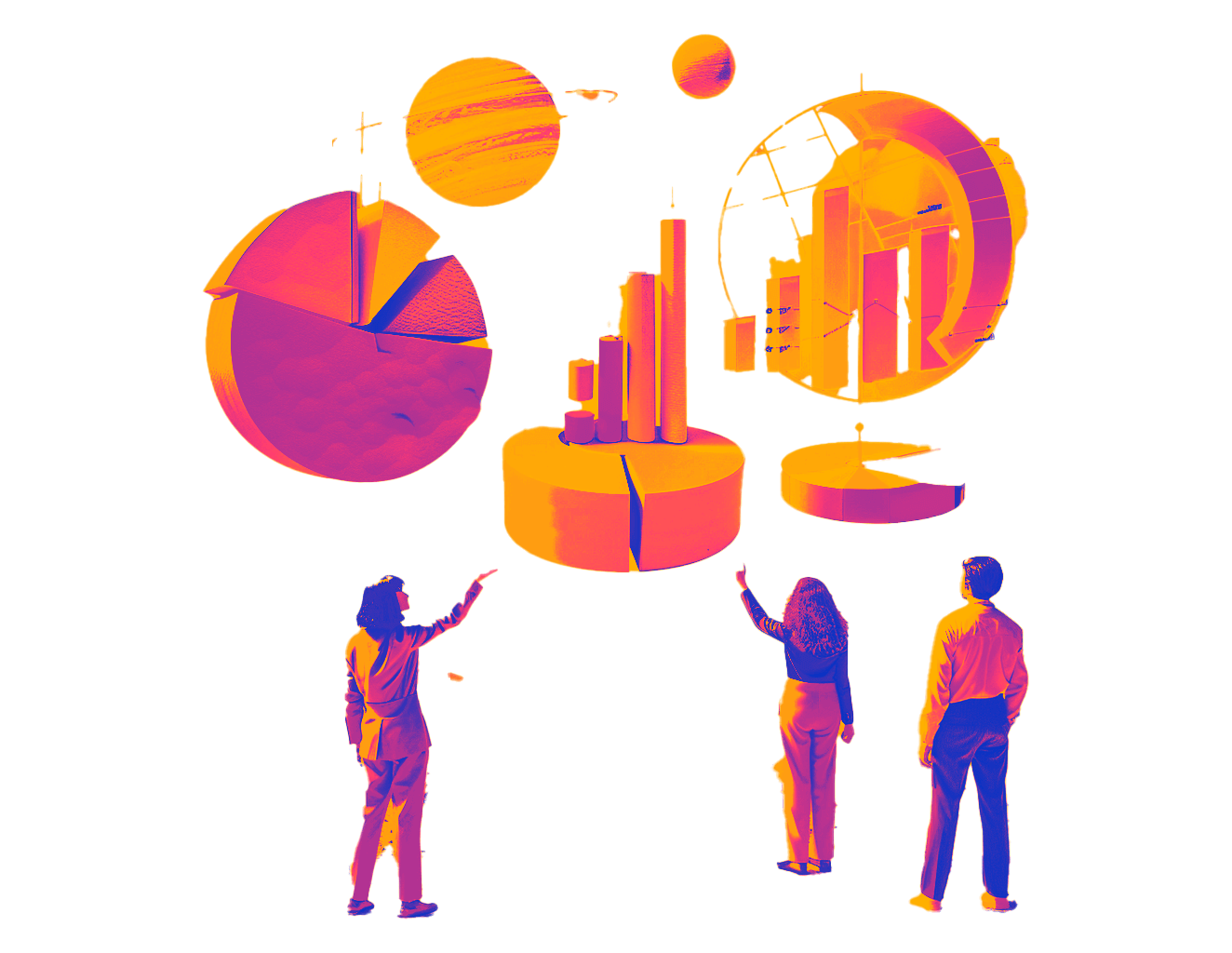 From order-taker to strategic partner: PepsiCo’s insights evolution. - an image with a few people looking at charts floating in the air.