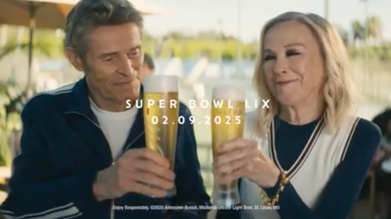 Michelob Ultra Super Bowl LIX ad teaser stars actors Willem Dafoe and Catherine O’Hara 