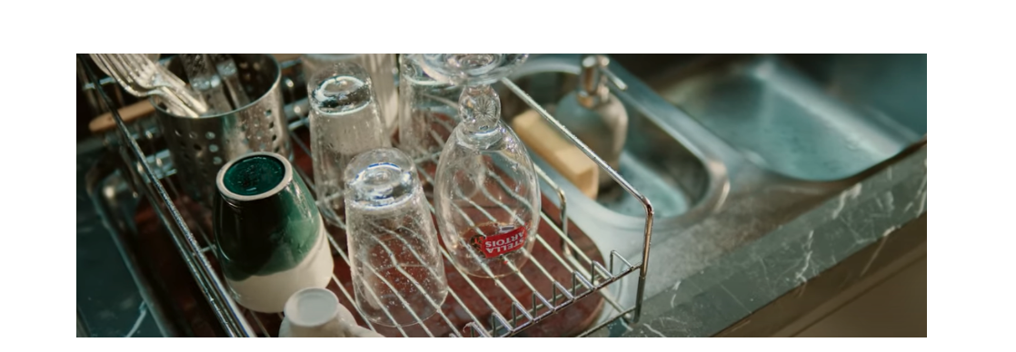 Stella Artois chalice on a drying rack 