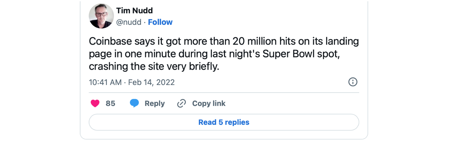 Tim Nudd Twitter post on Coinbase ad
