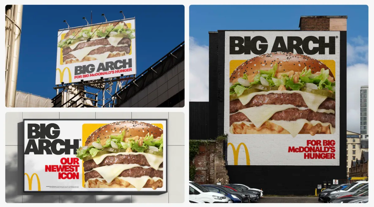 OOH billboard and advertising of McDonald’s Big Arch burger for their Big McDonald’s Hunger campaign across the UK