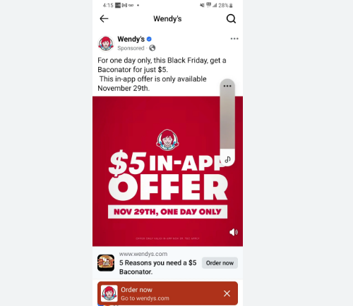 Wendy's Black Friday Baconator promo on social media