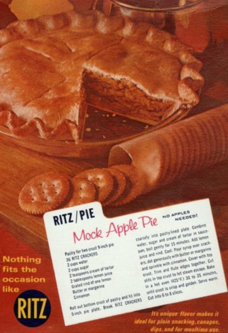 vintage Ritz ad shows recipe for a mock apple pie