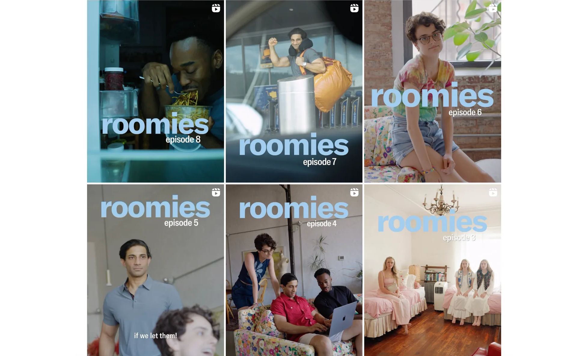 Collage of stills on Instagram Reels of Bilt's Roomies series 