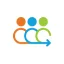 Three stylized human figures with outlines colored orange, blue and green, from left to right.