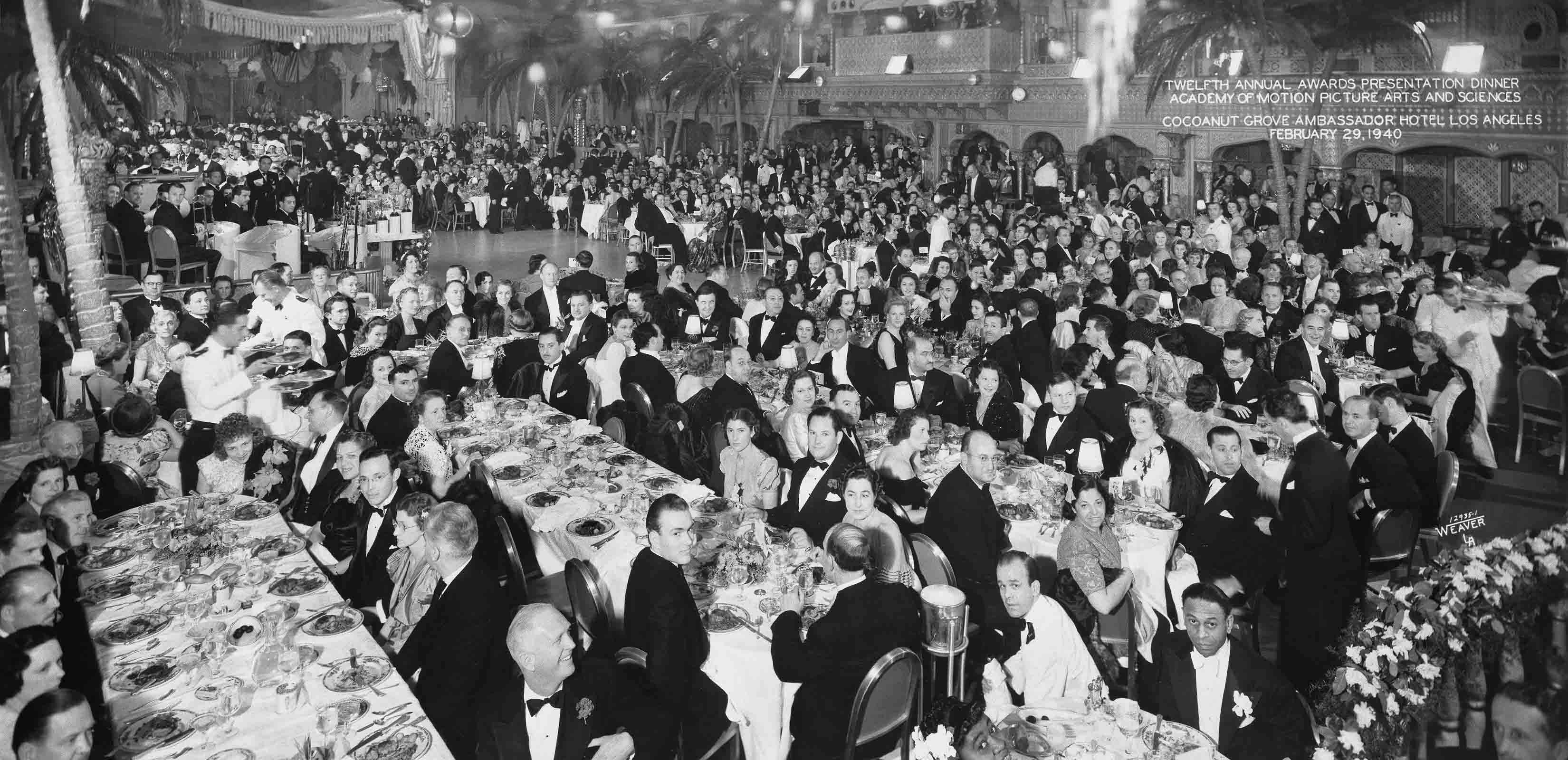 Hattie McDaniel (partially visible at lower edge) and Ferdinand Yober, at the banquet for the 12th Academy Awards, Cocoanut Grove, Ambassador Hotel, 1940. Courtesy Margaret Herrick Library.
