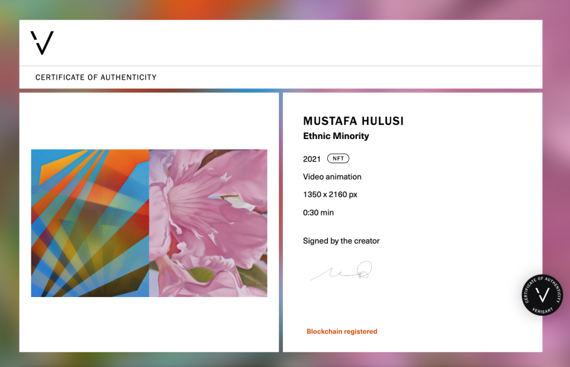 Mustafa Hulusi, Ethnic Minority, Verisart Certificate of Authenticity, Courtesy of Verisart.
