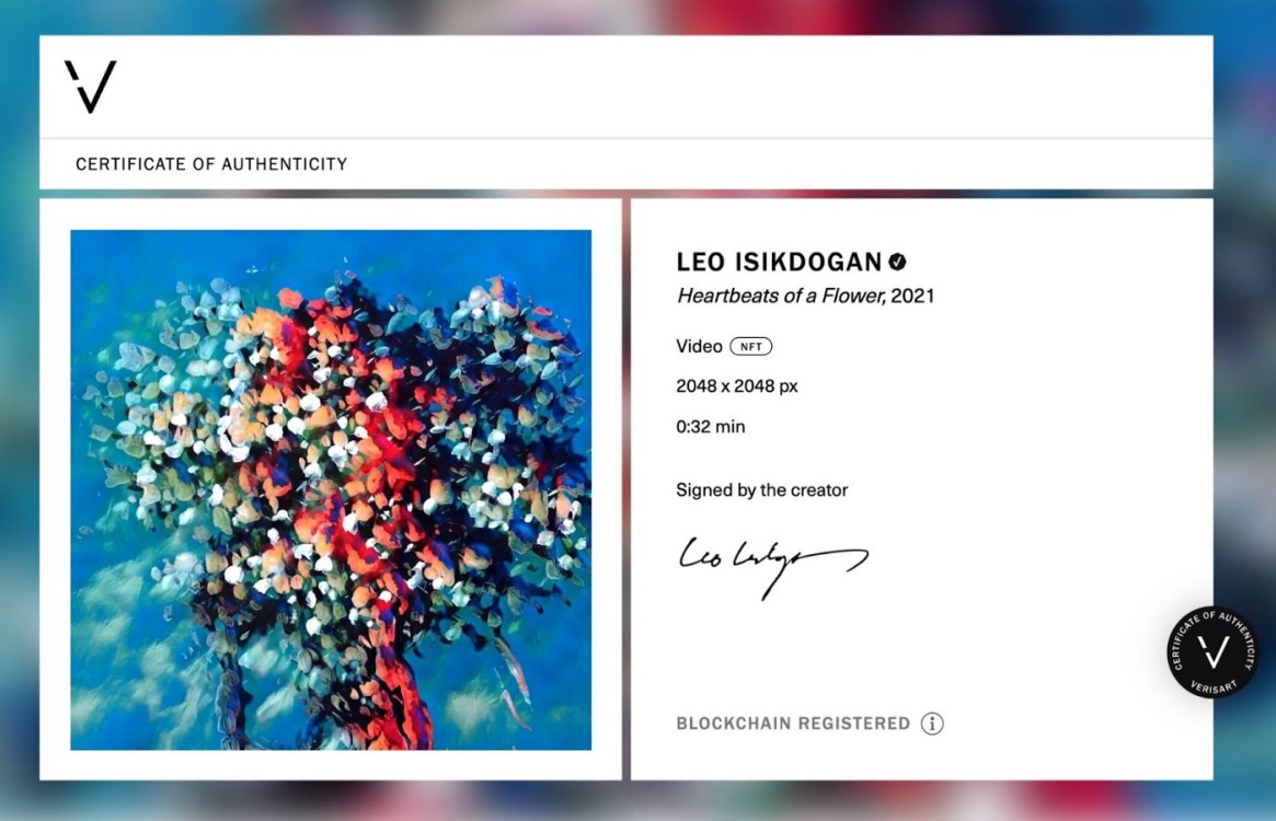 Leo Isikdogan, Heartbeats of a Flower, Certificate of Authenticity, Courtesy of Verisart