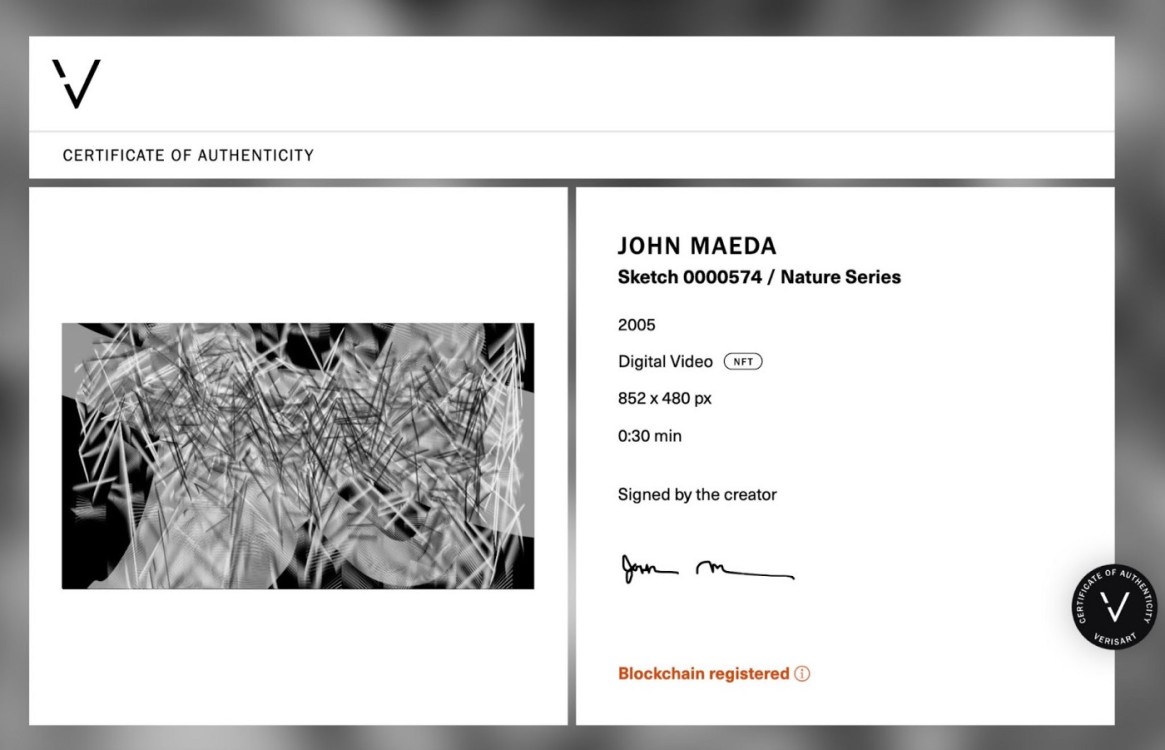 John Maeda, Sketch 0000574/Nature Series, Certificate of Authenticity, courtesy of Verisart