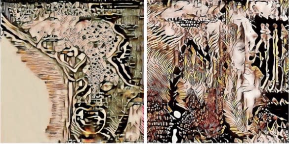 Rage of the Machine, a tragedy of tensors & Inferno Canto III by Helena Sarin, 2019, diptych print, archival ink on archival matte paper, 310 gsm, 14 x 14 in. (x2), edition of 3 + 2 APs.
