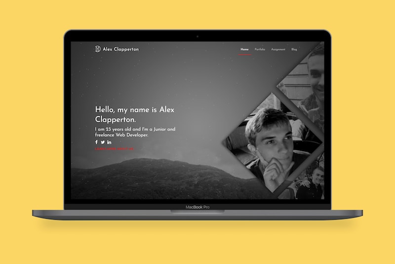 Alex's 2015 website displayed on a MacBook Pro