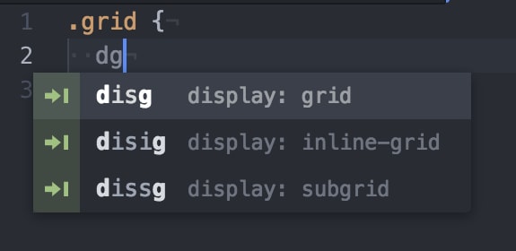 My CSS Grid snippets plugin in action on Atom.