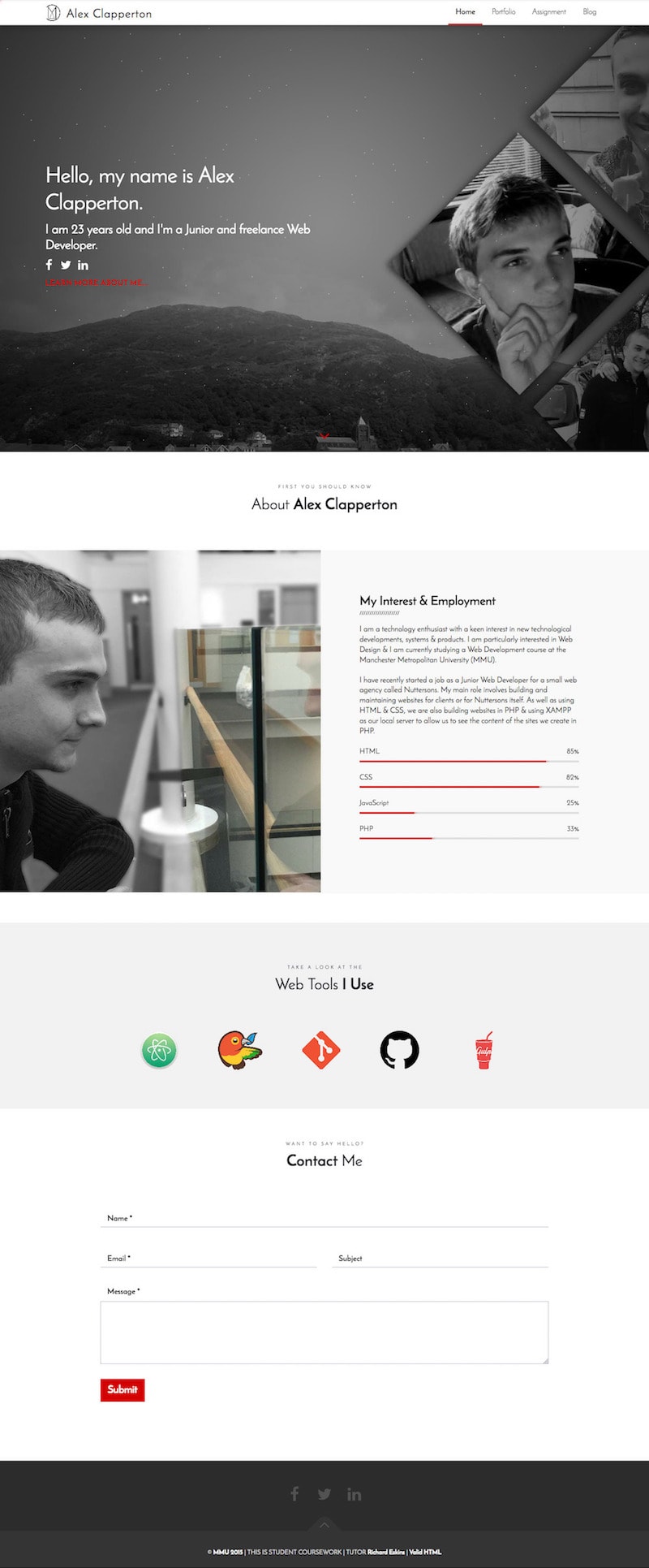 Desktop screenshot of Alex's website portfolio made in 2015.