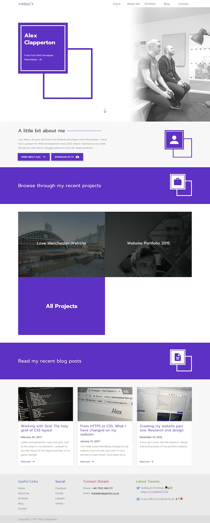Desktop screenshot of Alex's website portfolio made in 2017.