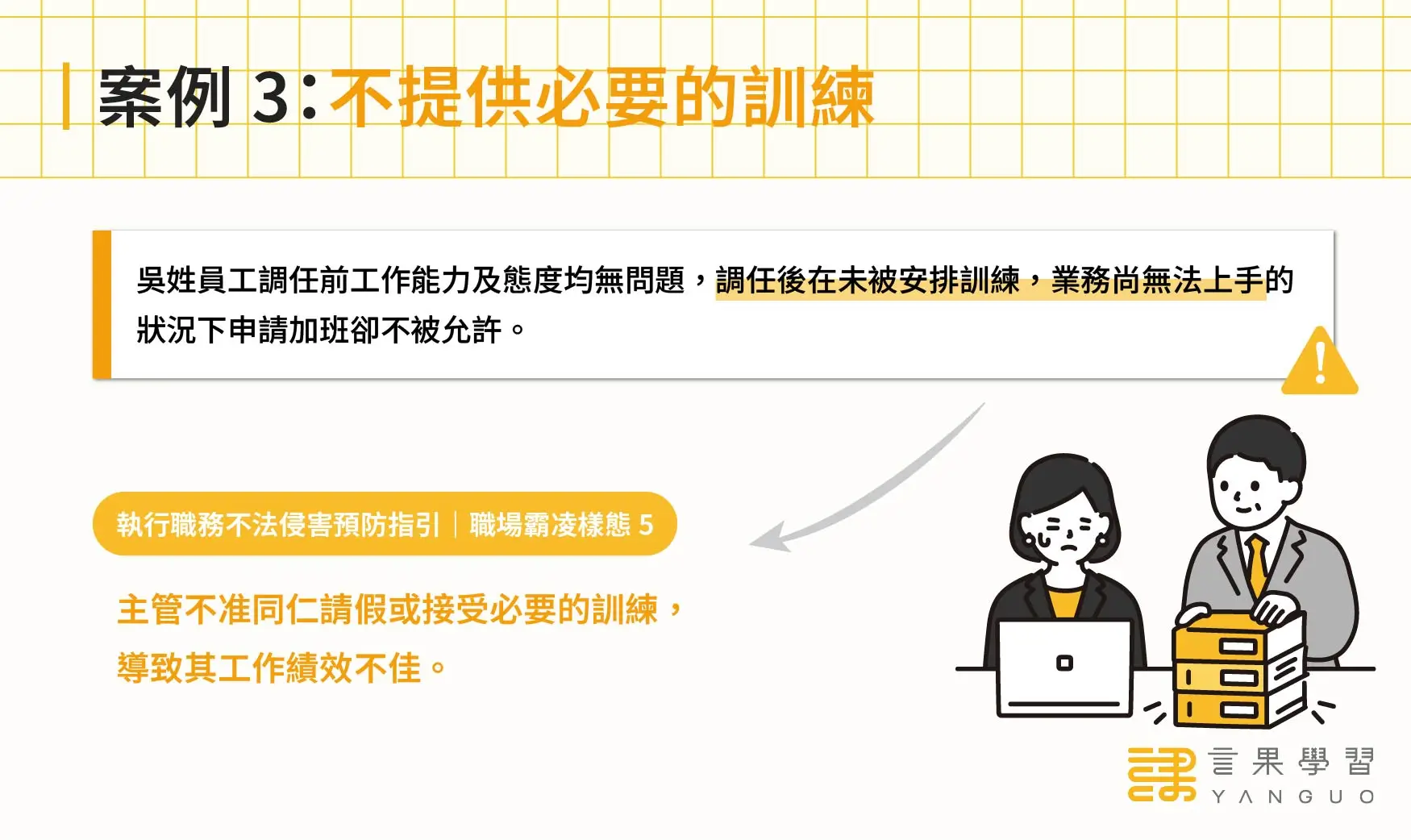 不提供必要的訓練職場霸凌案例