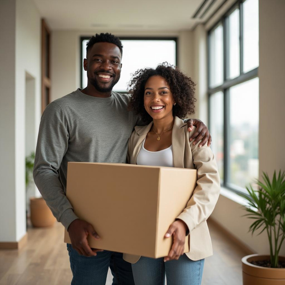 A couple holding a box