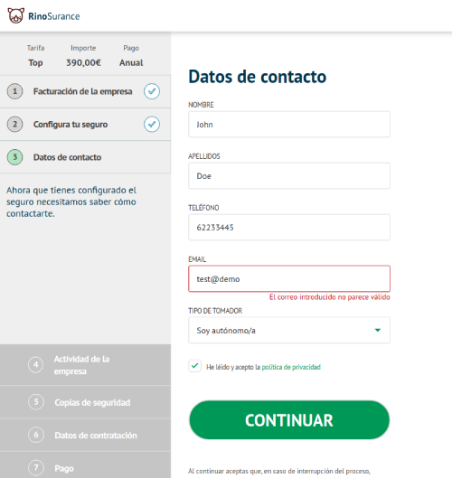 Form developed with REACT