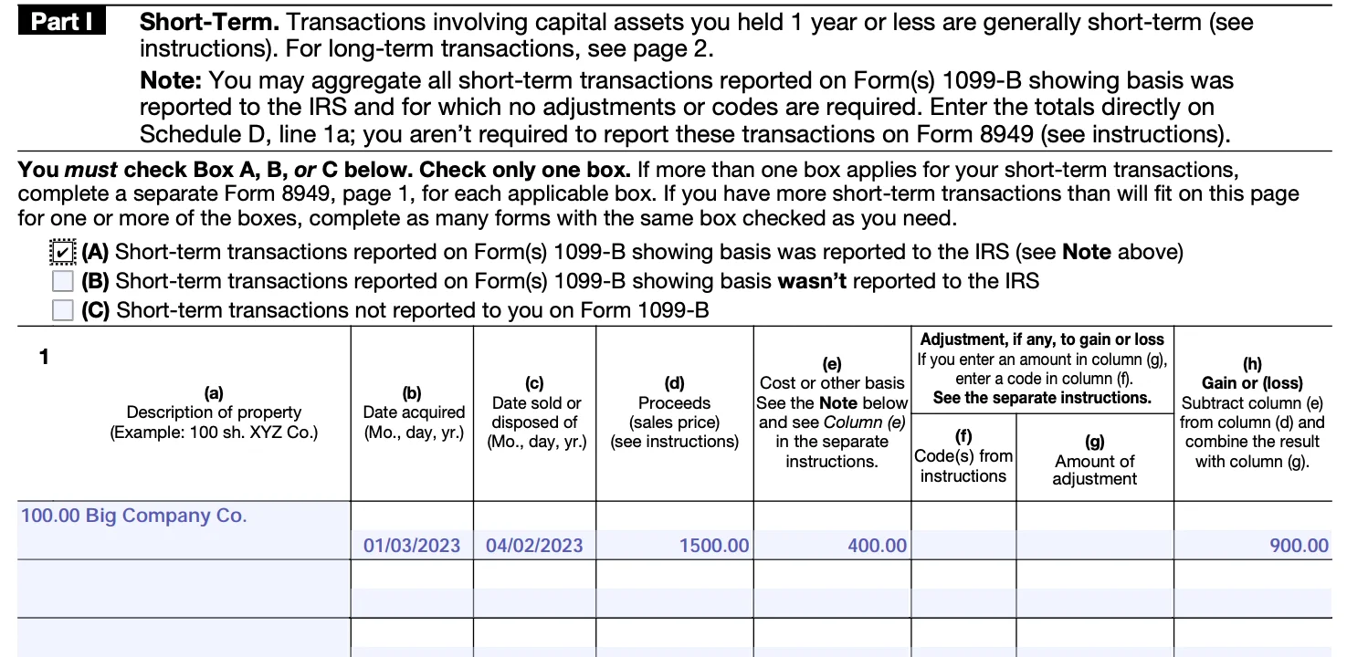 part I of Form 8949