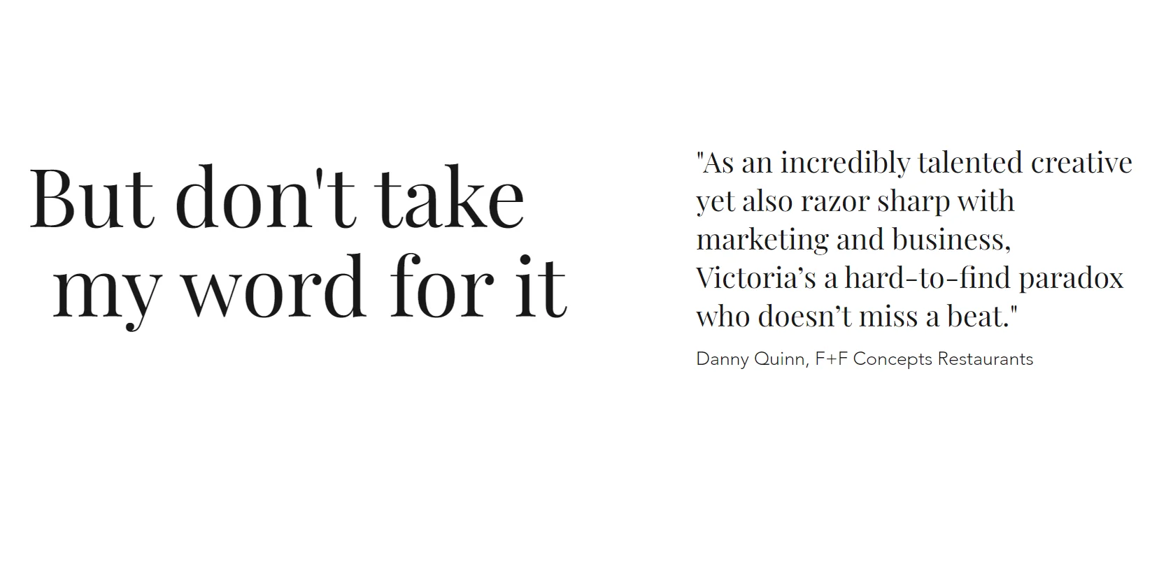 Client testimonial displayed on freelance copywriter Victoria Gamlen's website