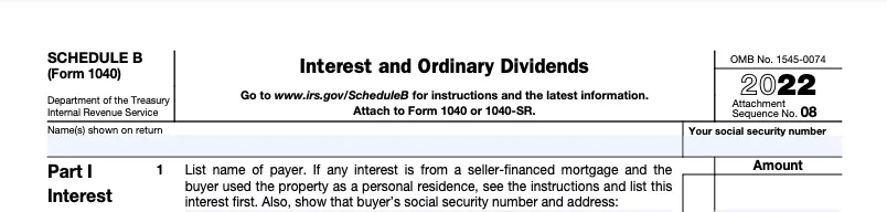The top part of a blank Schedule B, used to report interest and dividends