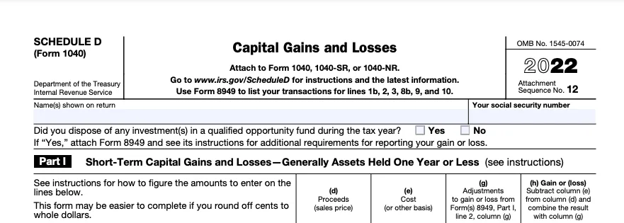 The top part of a blank Schedule D, used to report capital gains