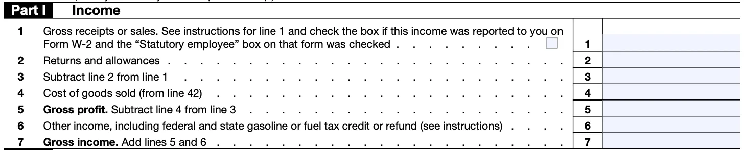 part I of schedule C of form 1040
