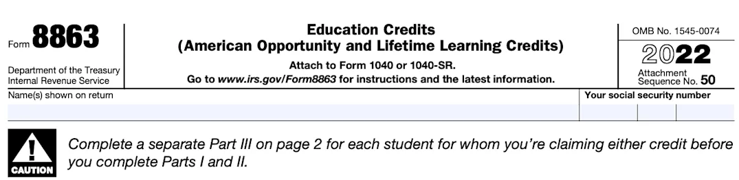 The top portion of Form 8863, for Education Credits